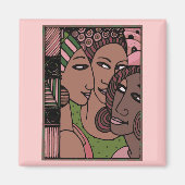 Roze en groene Afrikaanse Amerikaanse vrouwen Magneet (Voorkant)