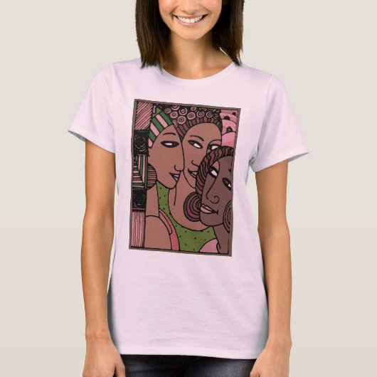 Roze en groene Afrikaanse Amerikaanse vrouwen T-shirt (Voorkant)
