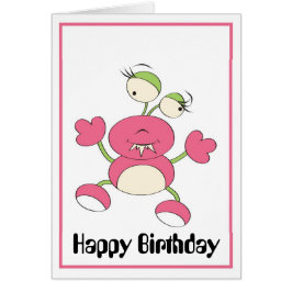Roze en groene Alien Happy Birthday Wenskaart