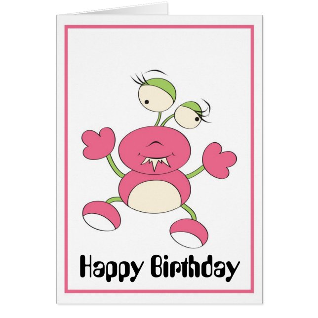 Roze en groene Alien Happy Birthday Wenskaart (Voorkant)