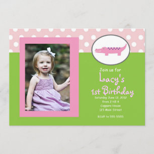 Roze en groene alligator Birthday Uitnodiging