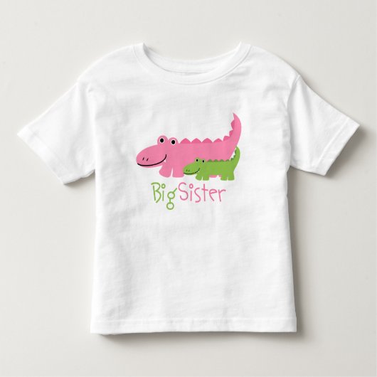 Roze en groene alligators Big Sister Kinder Shirts (Voorkant)