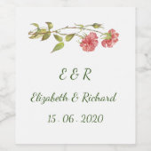 Roze en groene anjer waterverf bloemenbruiloft wijn etiket (Enkel label)