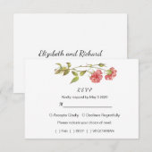 Roze en groene anjers waterverf bruiloft RSVP kaartje (Voorkant / Achterkant)