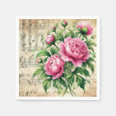 roze en groene aquarel Peonies Découpage Servet (Voorkant)