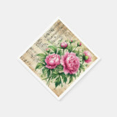 roze en groene aquarel Peonies Découpage Servet (Hoek)