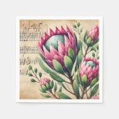  roze en groene aquarel Protea Découpage Servet (Voorkant)