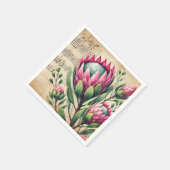  roze en groene aquarel Protea Découpage Servet (Hoek)