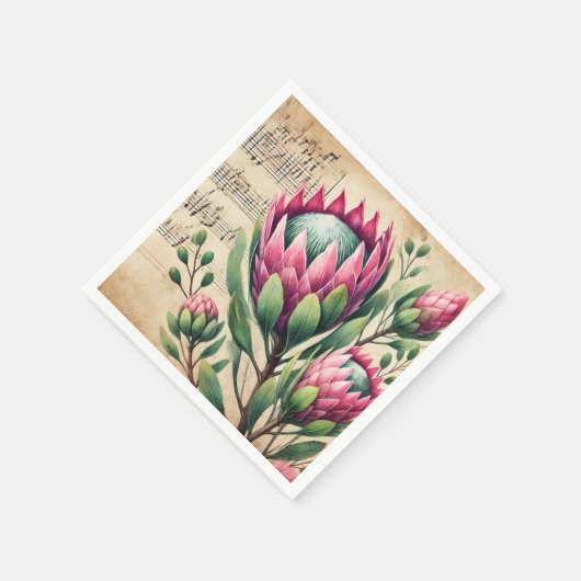  roze en groene aquarel Protea Découpage Servet (Hoek)