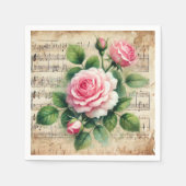  roze en groene aquarel Rozen Découpage Servet (Voorkant)