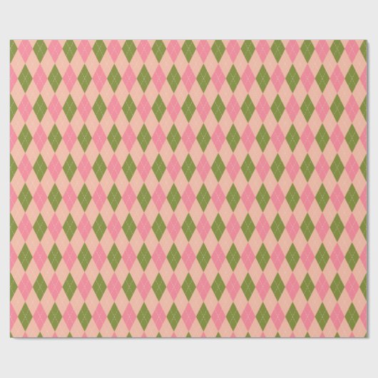  roze en groene Argyle Diamond Pattern Cadeaupapier (Vlak)