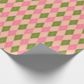  roze en groene Argyle Diamond Pattern Cadeaupapier (Hoek)