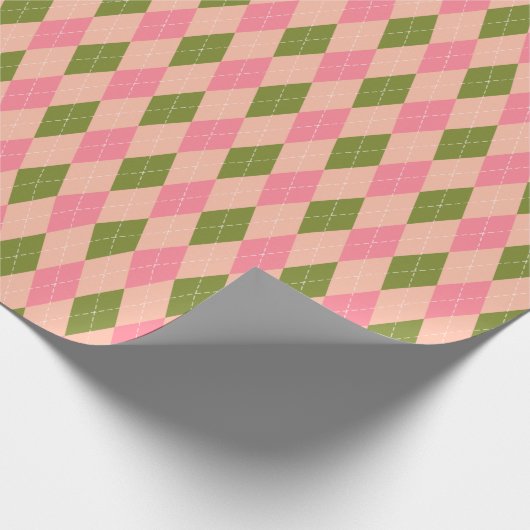  roze en groene Argyle Diamond Pattern Cadeaupapier (Hoek)