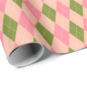  roze en groene Argyle Diamond Pattern Cadeaupapier (Rol Hoek)