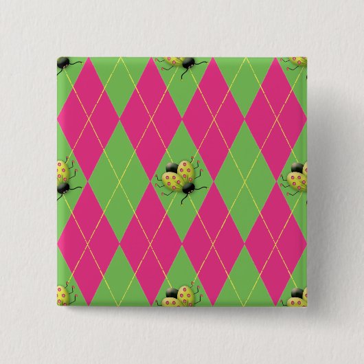 Roze en groene Argyle Ladybug Vierkante Button 5,1 Cm (Voorkant)