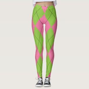 Roze en Groene Argyle Leggings