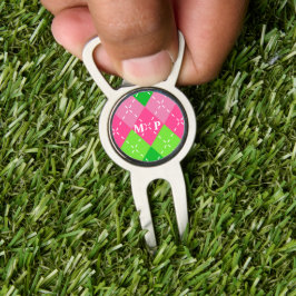 Roze en Groene Argyle met Wit Stikkend Divot Tool