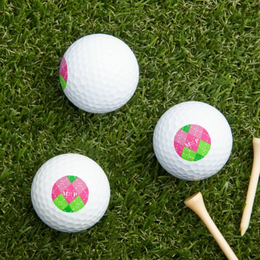 Roze en Groene Argyle met Wit Stikkend Golfballen (Insitu Gras)