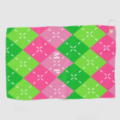 Roze en Groene Argyle met Wit Stikkend Golfhanddoek (Horizontaal)