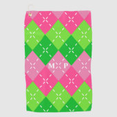 Roze en Groene Argyle met Wit Stikkend Golfhanddoek (Voorkant)