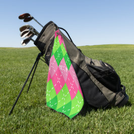 Roze en Groene Argyle met Wit Stikkend Golfhanddoek