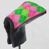 Roze en Groene Argyle met Wit Stikkend Golfheadcover (3/4 voorkant)