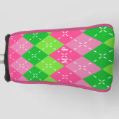 Roze en Groene Argyle met Wit Stikkend Golfheadcover (Voorkant)