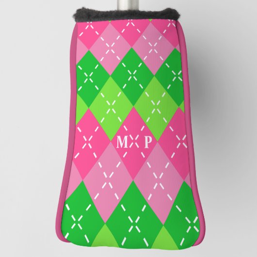 Roze en Groene Argyle met Wit Stikkend Golfheadcover (Draai 90)