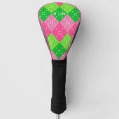 Roze en Groene Argyle met Wit Stikkend Golfheadcover (Voorkant)