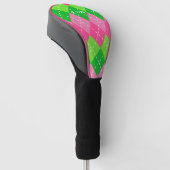 Roze en Groene Argyle met Wit Stikkend Golfheadcover (Schuin)