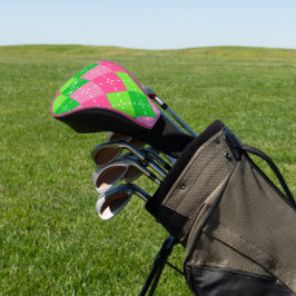 Roze en Groene Argyle met Wit Stikkend Golfheadcover