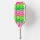 Roze en Groene Argyle met Wit Stikkend Pickleball Paddle (Links)