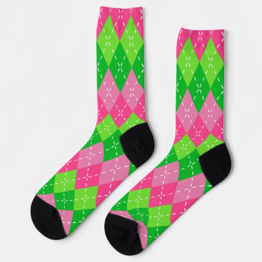 Roze en Groene Argyle met Wit Stikkend Sokken (Links)