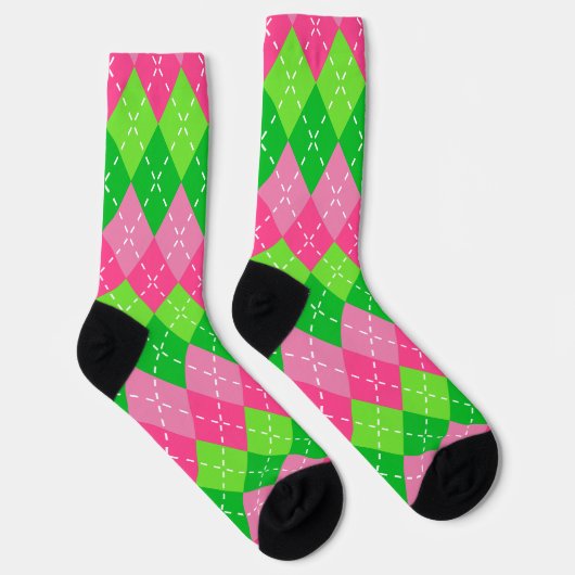 Roze en Groene Argyle met Wit Stikkend Sokken (Rechts)