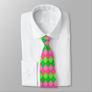 Roze en Groene Argyle met Wit Stikkend Stropdas