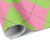 Roze en Groene Argyle Patroon Cadeaupapier (Rol Hoek)