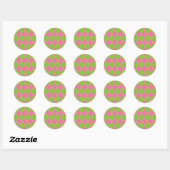 Roze en Groene Argyle Patroon met Zwarte Lijnen Ronde Sticker (Vel)