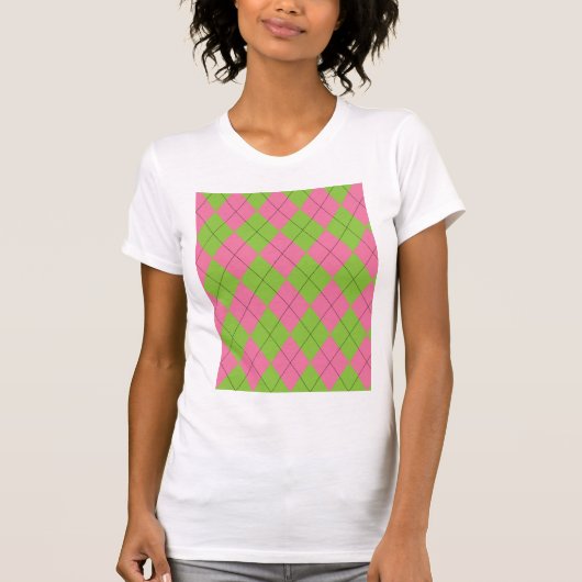 Roze en Groene Argyle Patroon T-shirt (Voorkant)