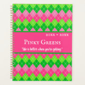 Roze en groene Argyle Preppy Style gepersonaliseer Planner (Voorkant)