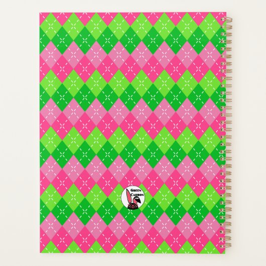 Roze en groene Argyle Preppy Style gepersonaliseer Planner (Achterkant)