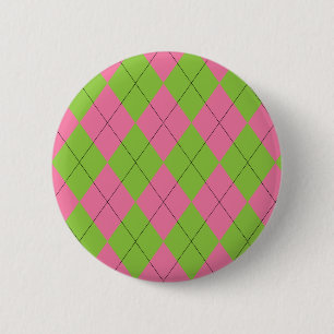 Roze en Groene Argyle Ronde Button 5,7 Cm