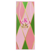  roze en groene argyle wijn cadeautas (Achterkant)
