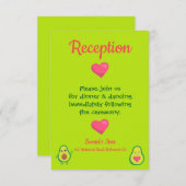 Roze en groene avocado bruiloft receptie informatiekaartje (Voorkant / Achterkant)
