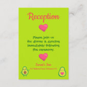 Roze en groene avocado bruiloft receptie informatiekaartje (Voorkant)