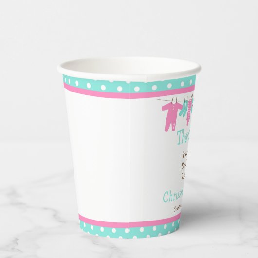 Roze en Groene Baby Baby shower Papieren Bekers (Rechts)