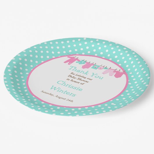 Roze en Groene Baby Baby shower Papieren Bordje (Gekanteld)