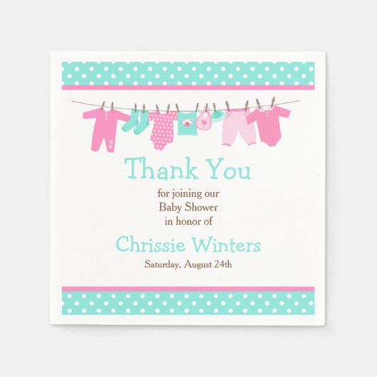 Roze en Groene Baby Baby shower Servet (Voorkant)