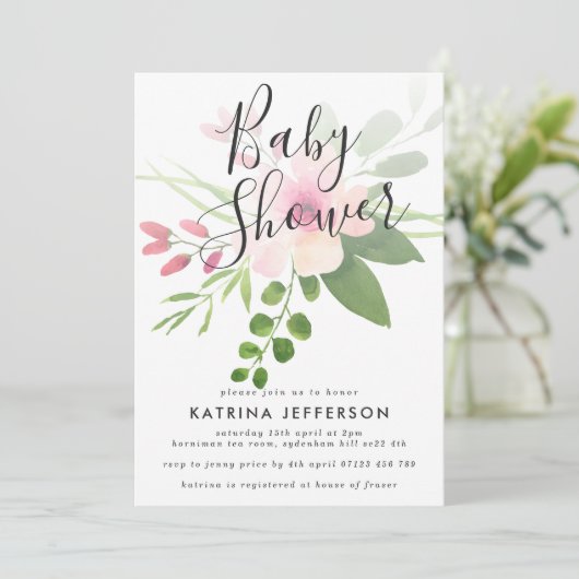 Roze en groene Baby shower Uitnodiging (Staand voorkant)