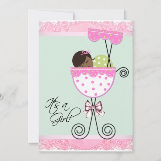 Roze en groene babyshower kaart (Voorkant)
