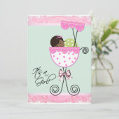 Roze en groene babyshower kaart (Staand voorkant)